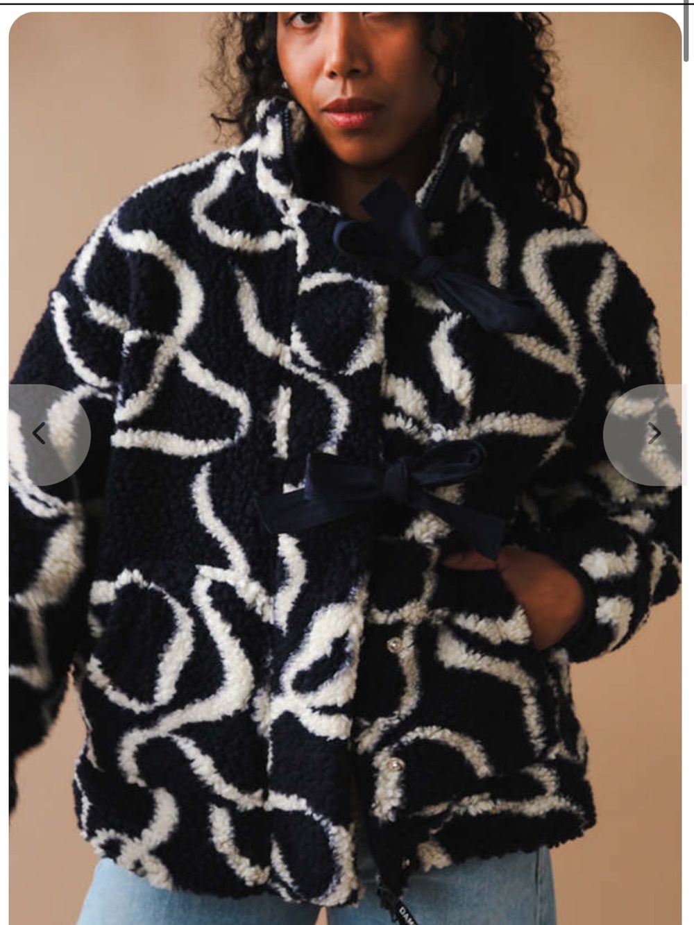 Patterned Black & White Teddy Jacket with Toggle Ties